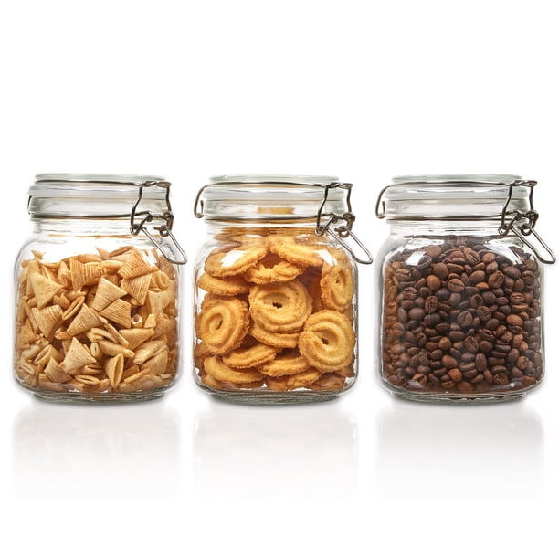 Frascos de vidrio para almacenamiento de alimentos Vtopmart de 1 litro con tapas herméticas con cierre, paquete de 3