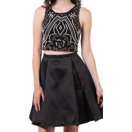 Xscape NEW Deep Black Womens Size 12 Beaded Top Pleated Skirt Set