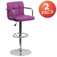 thumbnail image 3 of Flash Furniture 2 Pk. Contemporary Purple Quilted Vinyl Adjustable Height Barstool with Arms and Chrome Base, 3 of 14