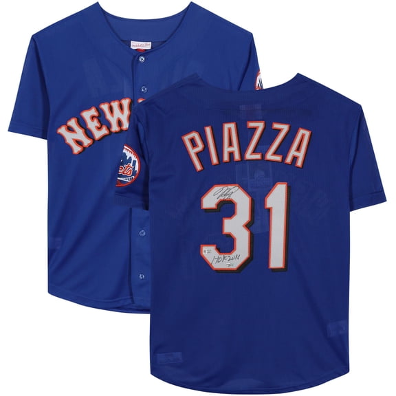 Collectible Mike Piazza New York Mets Autographed Mitchell and Ness Blue Batting Practice Replica Jersey with "HOF 2016" Inscription - Fanatics Authentic Certified