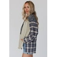thumbnail image 4 of Women's Blue Floral Plaid Mixed Print Bishop Sleeve Patchwork Top, 4 of 5