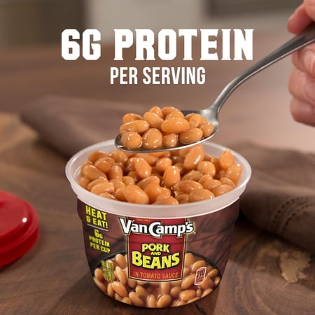 VAN CAMP’S PORK AND BEANS MICROWAVABLE CUPS, 6G PROTEIN PER SERVING, 7.25 OZ. CUP