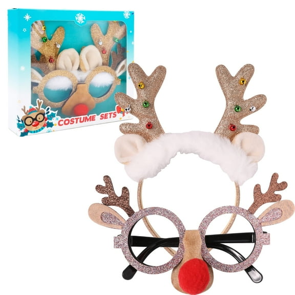 PinkSheep Christmas Deer Headbands Christmas Elk Glasses Frame Christmas Pajamas Accessories Costume Sets for Women