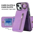 thumbnail image 4 of Nalacover for iPhone 13, Wallet with RFID Credit Card Holder and Zipper Pocket,Drop Protection Flip Cover Ring Holder Kickstand with Double Magnetic Clasp For iPhone 13, Purple, 4 of 12