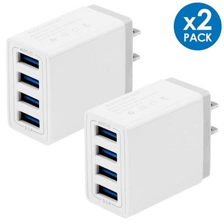 Wall Charger Plug, 2-Pack 3.1A 4-Muti Port USB Adapter Power Plug Charging Station Box Base Replacement for iPhone 11 Pro Max/X/8/7, iPad, Samsung Phones and More USB Wall Charging Block