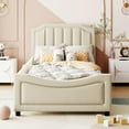 thumbnail image 2 of Bellemave Upholstered Twin Bed Frame, Twin Size Daybed Frame with Classic Stripe Shaped Headboard, Wood Twin Sofa Bed forBedroom (Beige), 2 of 8