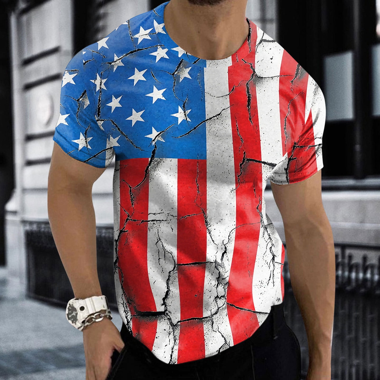 YUHAOTIN Men's T-Shirts V Neck White Mens Graphic Tees Casual Tshirt 3D 4Th  Of July Flag Pattern Vintage T Shirts Shirt Xlt T Shirts for Men Tall  T-Shirts for Men with Pocket 