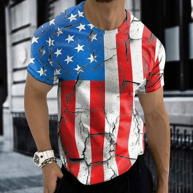 YUHAOTIN Mens Tshirts Graphic Funny Mens Graphic Tees Casual Tshirt 3D 4Th  Of July Flag Pattern Vintage T Shirts Shirt Long Sleeve T Shirt Mens V Neck