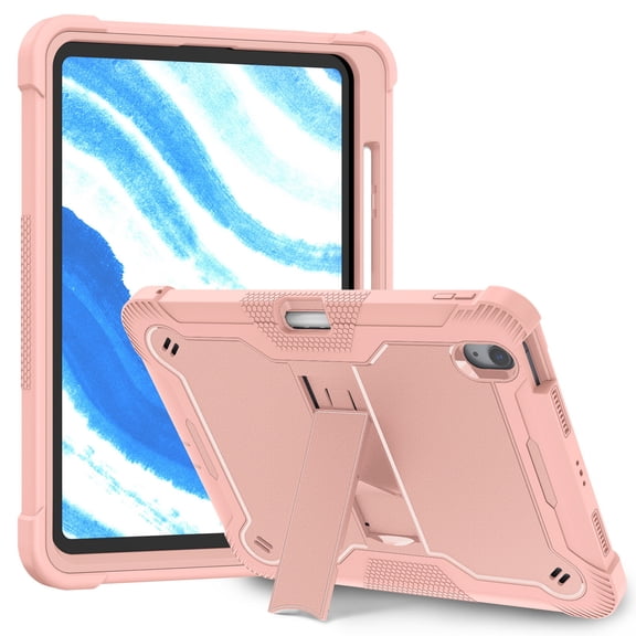 DWaybox Heavy Duty Case for iPad Air 11‑inch (M4) 2026 Model A3460, 3-Layer Shockproof Armor Cover (Soft Silicone Hard PC) with Kickstand & Pencil Holder -Rose Gold