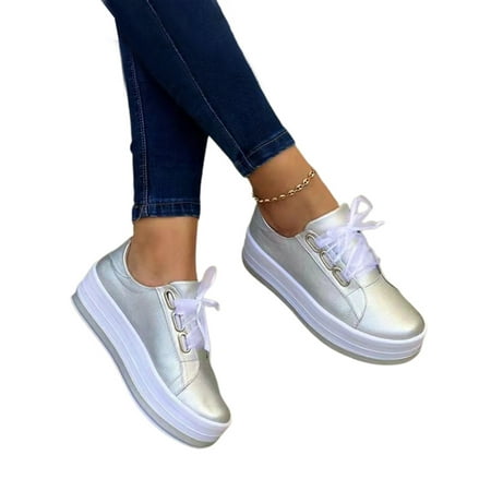

WEARELLAS Womens Lace Up Trainers Sports Running Platform Comfy Jogger Gym Casual Sneaker Walking Shoes