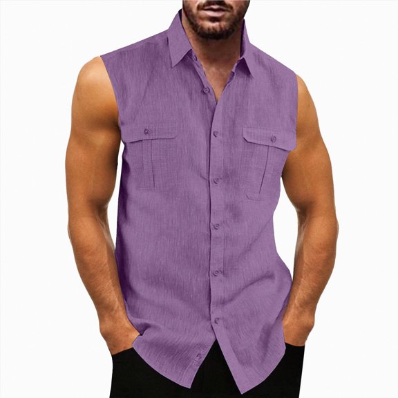 Hessimy Men Button Up Short Sleeve Hawaiian Shirt Summer Tropical Beach Shirts for Vacation(Purple,L)