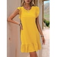 thumbnail image 5 of Summer Dresses for Women Round Neck Cap Sleeve Ruffle Hem Casual Smock Mini Dress Yellow M, 5 of 7
