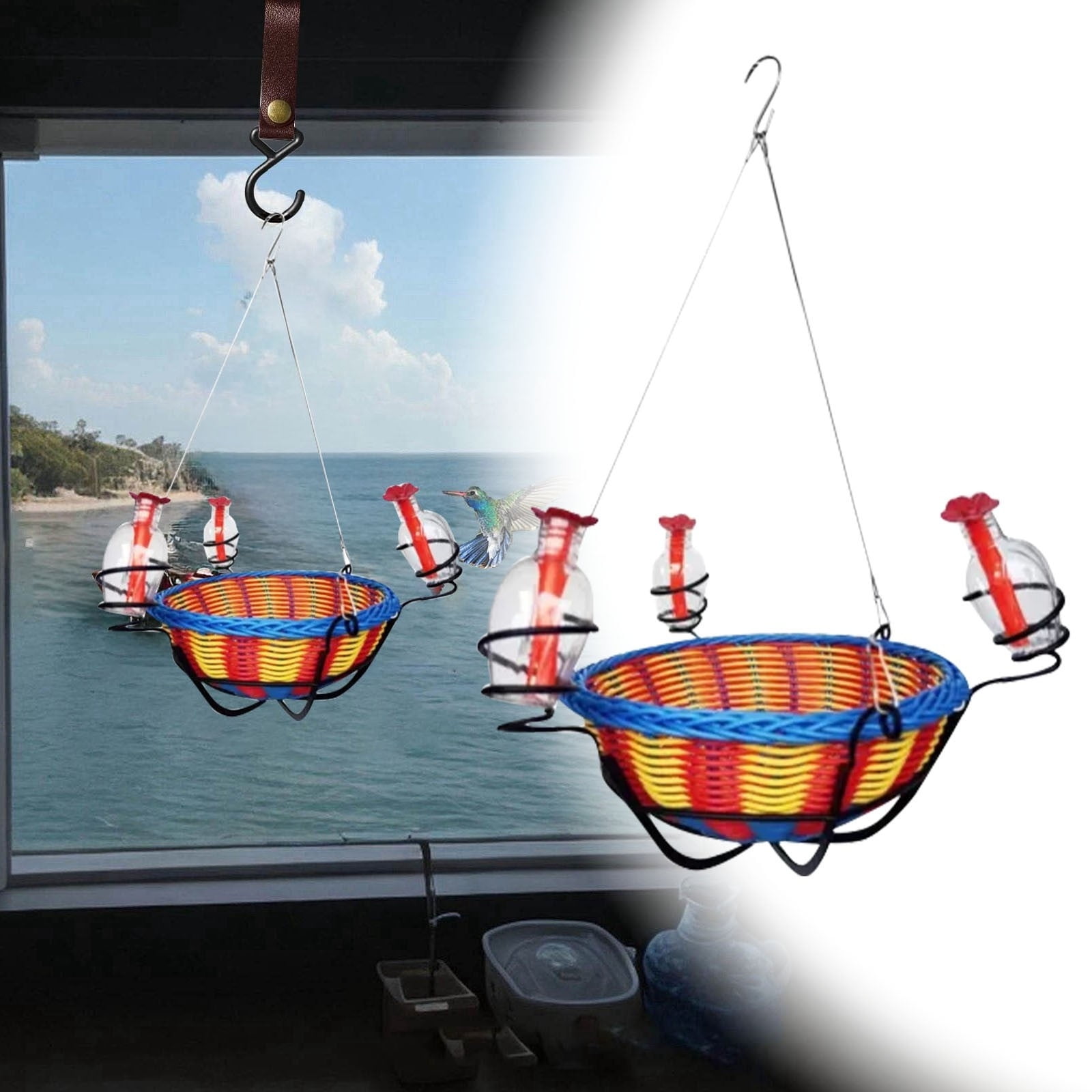 XINGAG Hummingbird Feeders for Outdoors Hanging, Portable Bird Feeder with 3 Transparent Flower Bottle Weather Resistant Courtyard Garden Decor