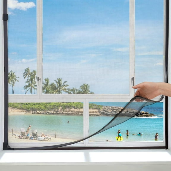 DF Magnetic Window Screen Adjustable Window Net 72”x 48” Fiberglass Window Screen Mesh for House Windows with Magnets