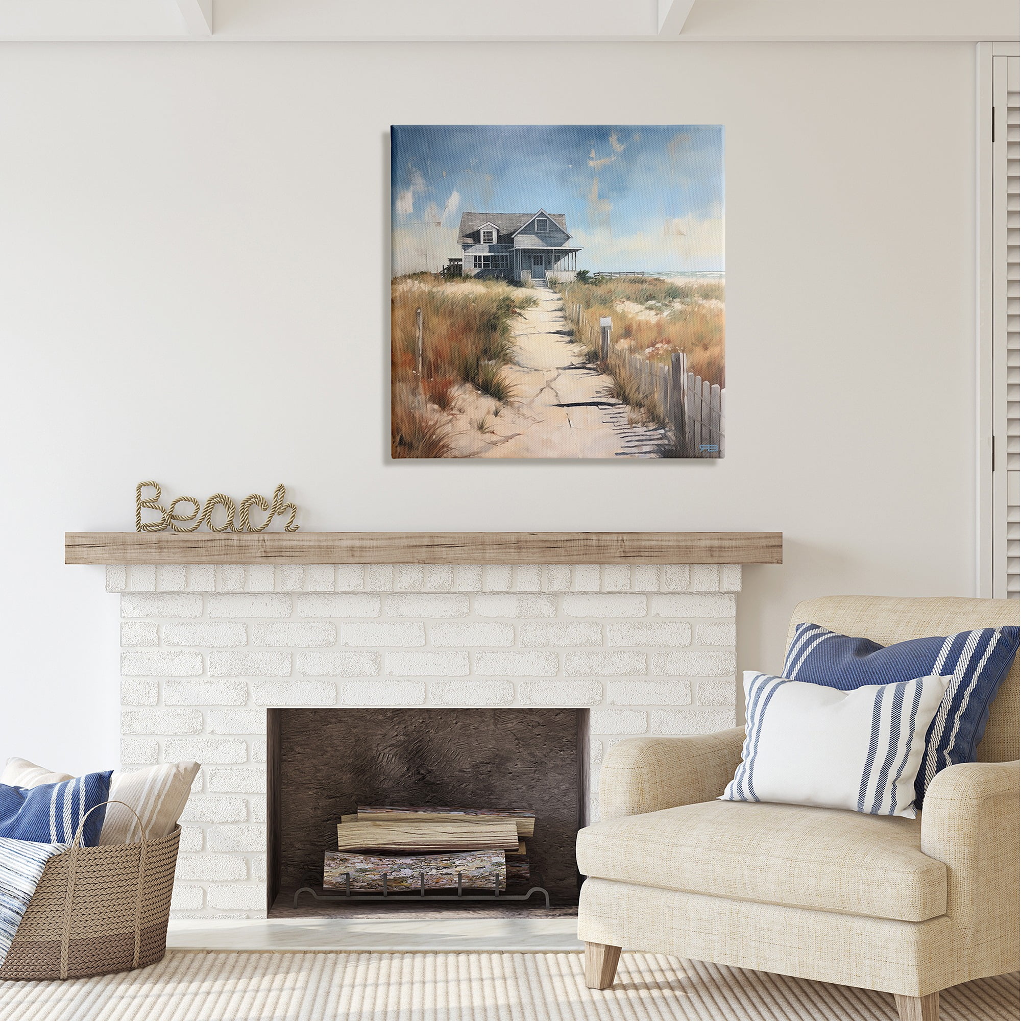 Stupell Industries Coastal Beach House Landscape Painting Gallery Wrapped Canvas Art Print Wall Art, 30 x 30