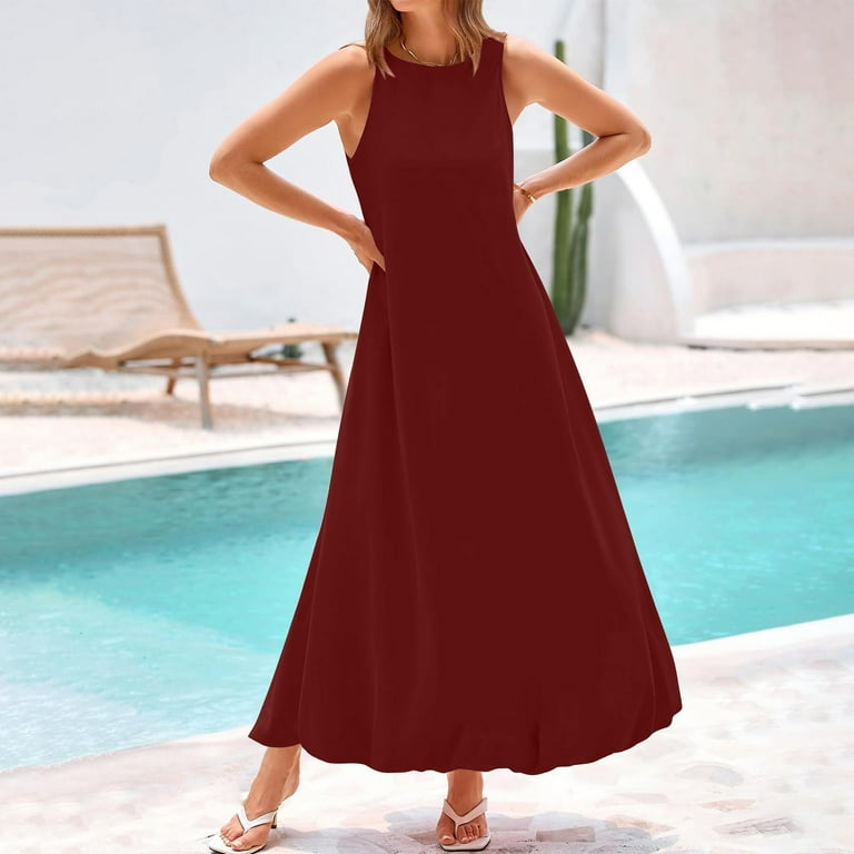 wine boho dress Coorders Womens and Womens Plus Boho Dress, Sleeveless for Summer , Wine,Size,XL
