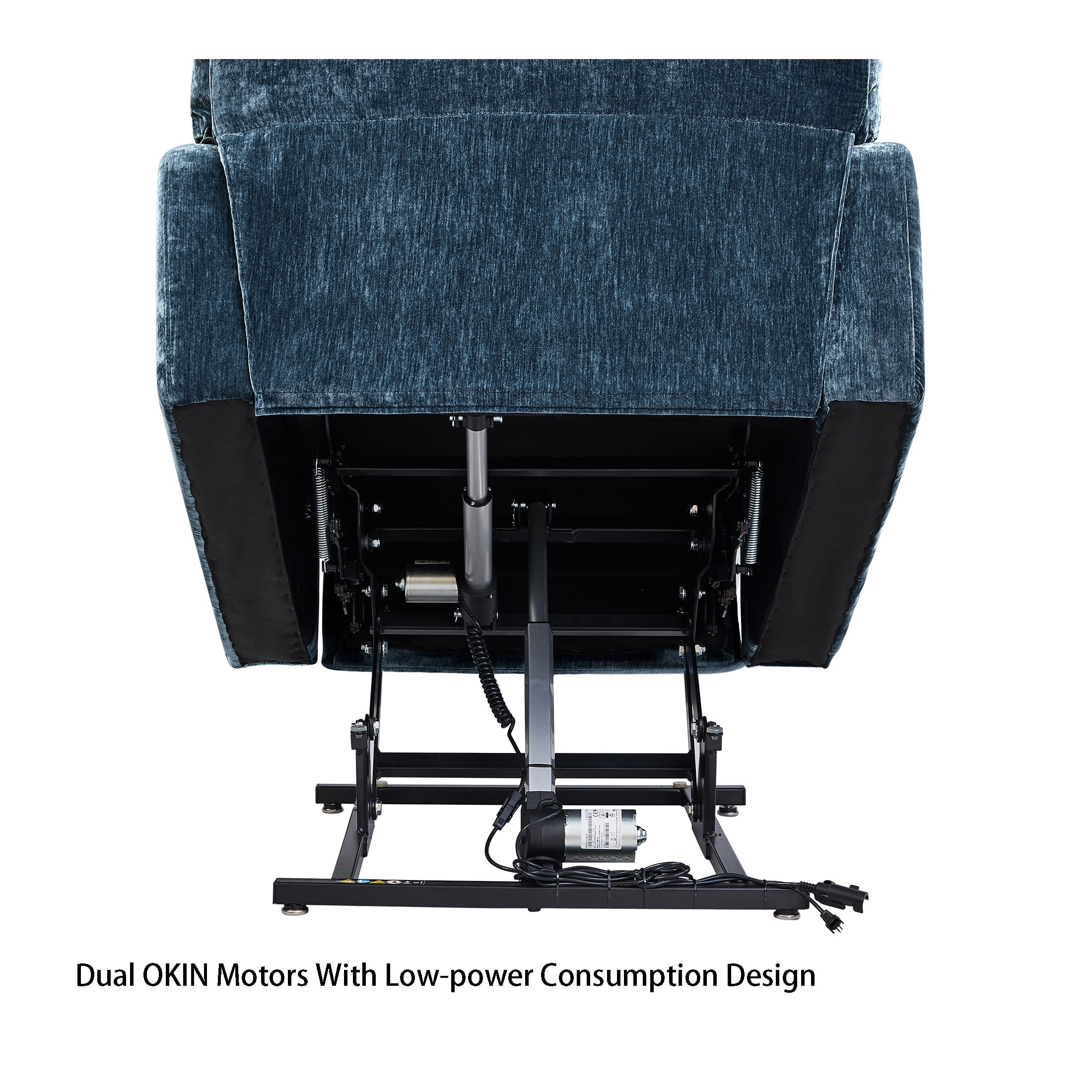 180° Lay Flat Motorized Power Lift Velvet Recliner Chair, with Massage, Blue