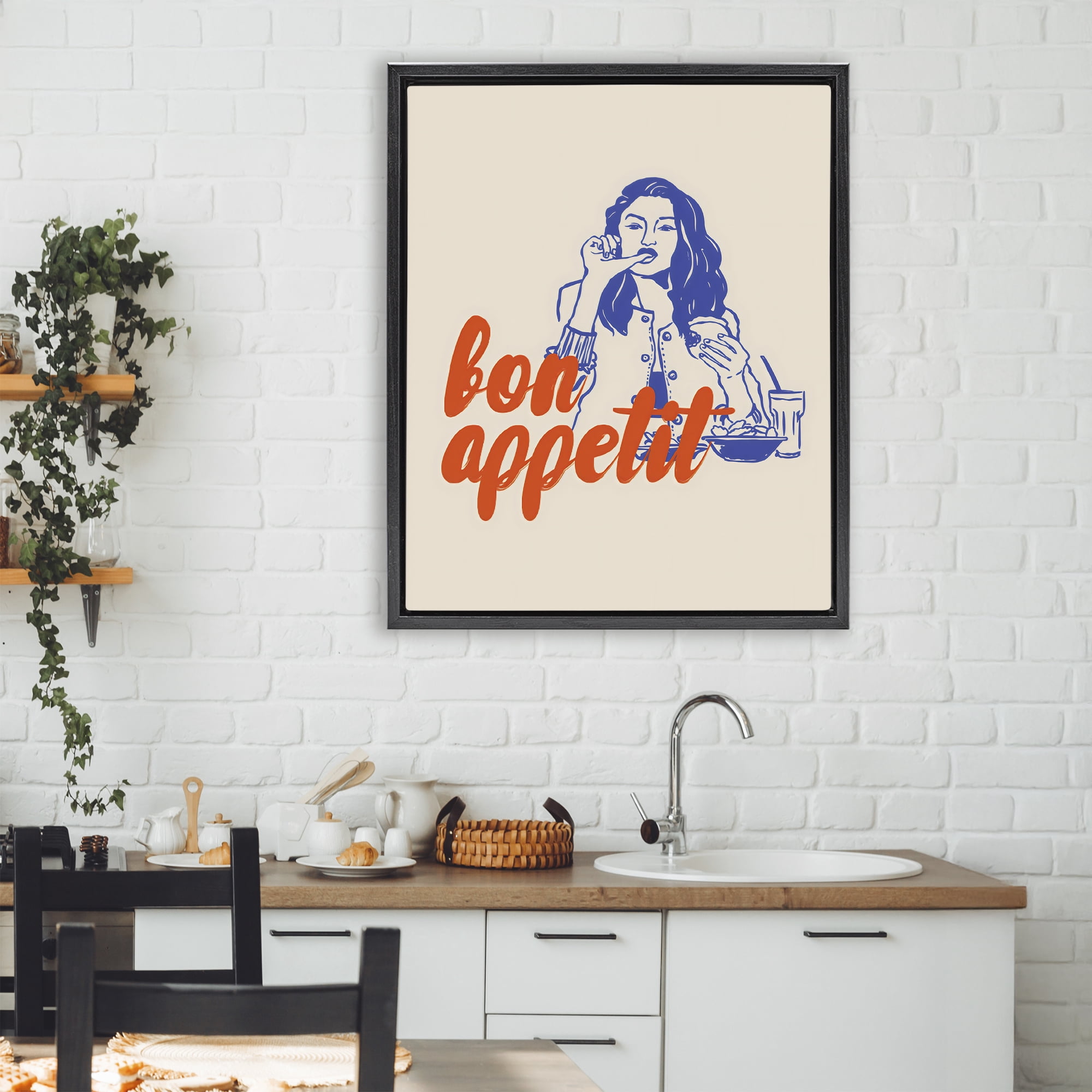 Stupell Industries Bon Appetit Woman Enjoying Meal Black Framed Floater Canvas Wall Art, design by The Prints Vibe