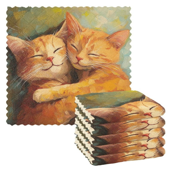 6 Pieces of Kitchen Towels 11x11Inch Kitchen Dish Cloths Kitchen Dish Towels Reuseable Cleaning Cloths Sleeping Cats