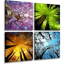Art 4 Panels Canvas Wall Art Spring Summer Autumn Winter Four Seasons Landscape Color Tree Painting Picture Prints Modern Giclee Artwork Stretched and Framed for Living Room Home Decoration