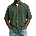 thumbnail image 3 of Men's Short Sleeve Button Down Shirt Casual Henley Top Quick Dry Breathable Stretch Cotton Feel Solid Color Turndown Collar Daily Work Beach Vacation | Zenithor,Army Green L, 3 of 8