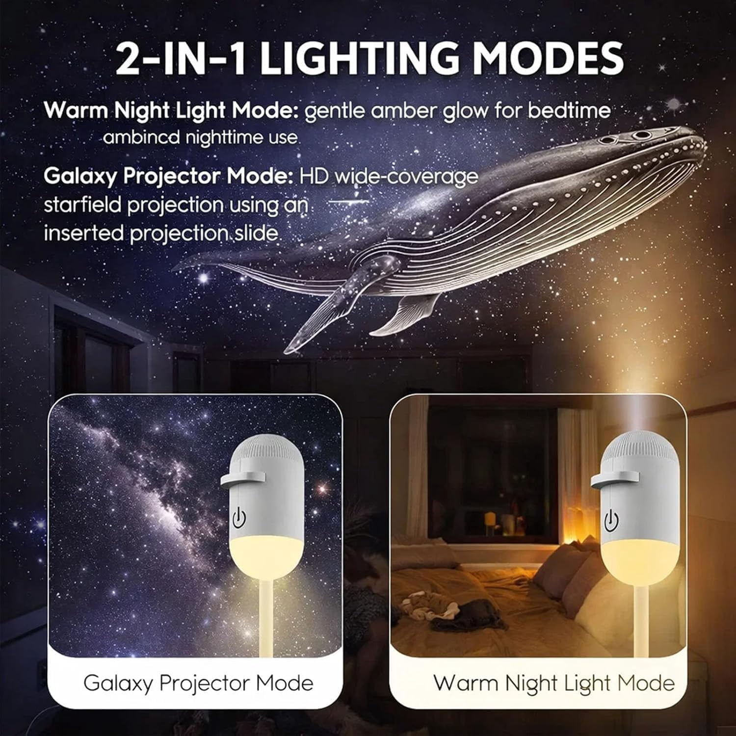 2-in-1 Galaxy Projector Night Light,USB Galaxy Projector with 12 Sliding Projection Films,360 °   Adjustable 2-in-1 Night Light + Galaxy Projector,Starry Night Light Projector for Car,Bedroom Decor