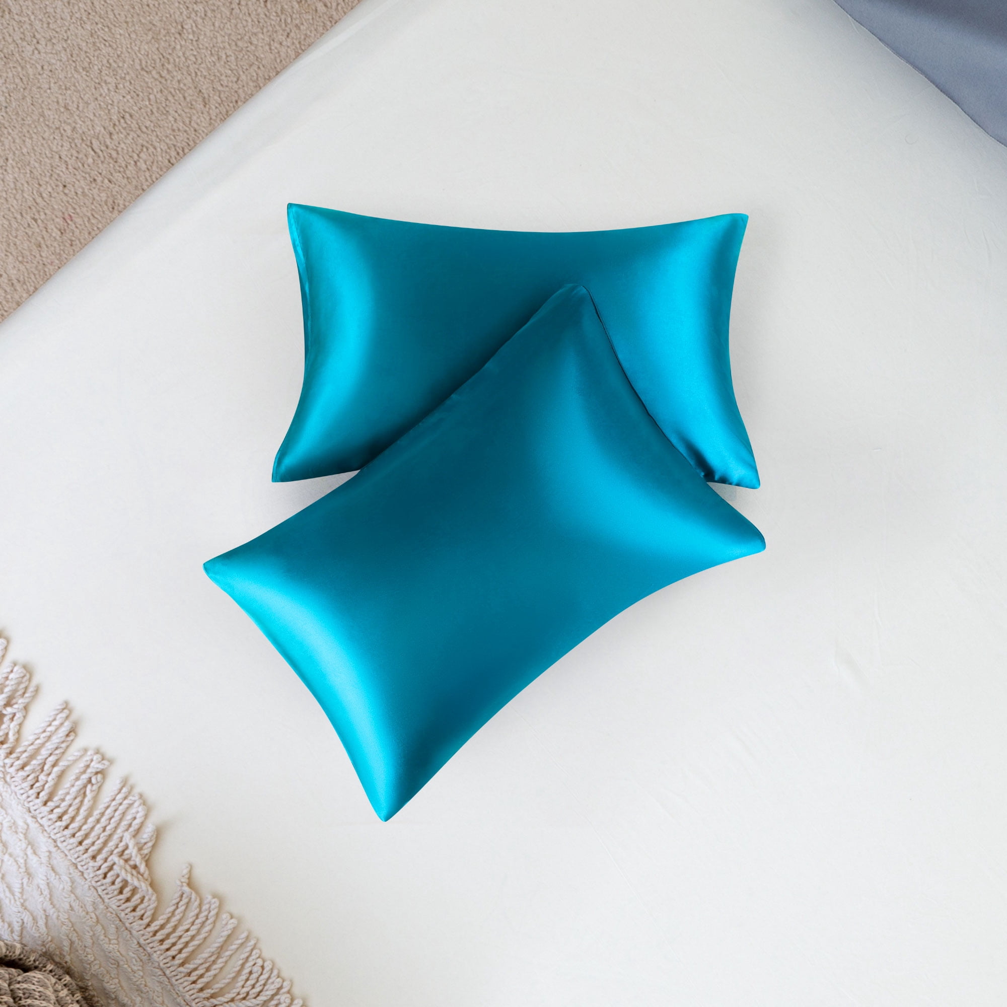 Unique Bargains Satin Envelope Closure Pillowcases Set of 2 Peacock Blue 14"x20"