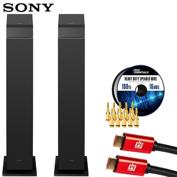 Sony SS-CS3M2 3-way 4-driver Hi-res Floorstanding Speaker, Black (Pair) 2025 Bundle with Deco Essentials 100ft Speaker Wire, 5-Pair Banana plugs and Deco Gear HDMI Cable