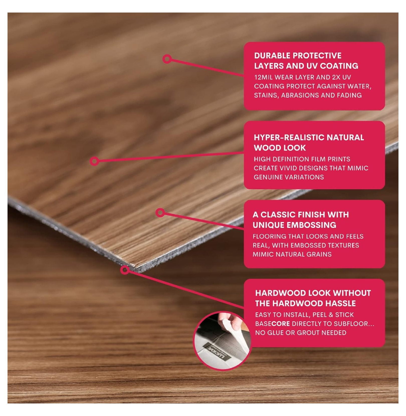 Luxury Vinyl Floor Tiles-Peel & Stick Adhesive Flooring for DIY Installation-Sample Wood-Look Plank-6 inch x 12 inch