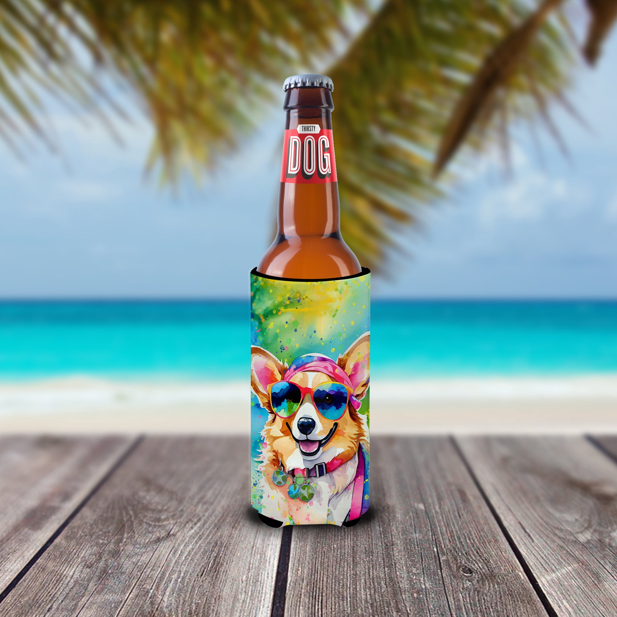 Corgi Hippie Dawg Hugger for Ultra Slim Cans 4 in x 6.5 in