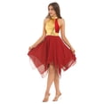thumbnail image 3 of YiZYiF Womens Asymmetrical Praise Dance Dress Tunic Color Block Liturgical Worship Dance Costume Red L, 3 of 7