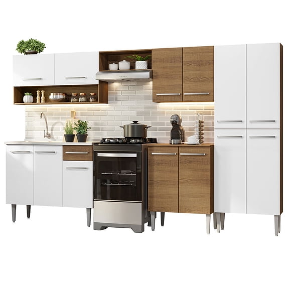 Cocina Integral 293cm Con Tarja Emilly Madesa 09 Marrón/Blanco