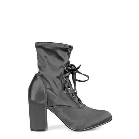 

Nature Breeze Lace up Almond Toe Chunk Heel Women s Anke Boots in Grey