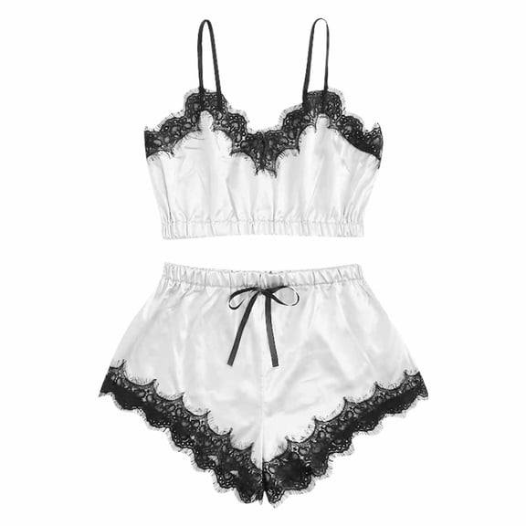 Mrat Women's Underwear Lace Suspender Three-Point Breast Wrap Lace Underwear Suit Pajama Suit Plus Size Sleepwear S-48 White L