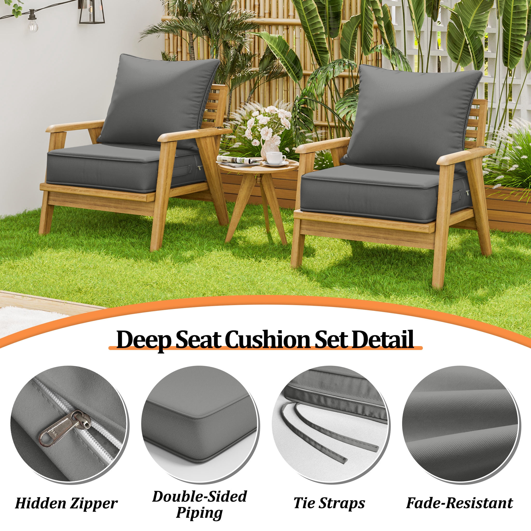 Kimunuk Outdoor Deep Seat Cushion Set for Patio Furniture, Splash-Proof & Fade Resistant, 22" L X 22" W X 4" H, Ligth Gray