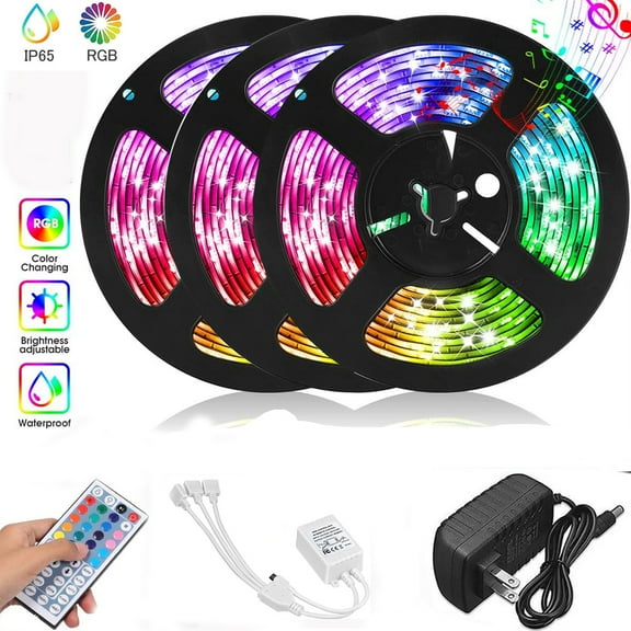 Led Lights,Led Strip Lights 49.2ft Waterproof Color Changing Multicolor Led Rope Lights with 44 Keys Remote Controller and Power Supply