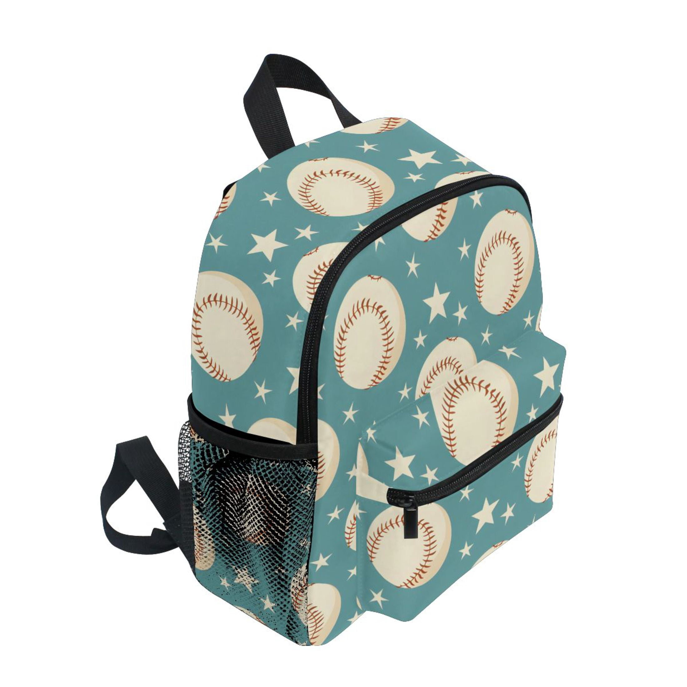 Turquoise Stars Baseball Pattern Mini Backpack Cute Small Backpack with Chest Strap and Whistle Ages 3-8
