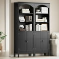 thumbnail image 3 of Bookshelf with Doors,71" Tall Wood Book Shelf with Cabinet, 24" Wide Arched Bookcase with Adjustable Shelf, Floor Standing Display Storage Cabinet for Home Office, Study and Living Room, Modern Black, 3 of 9