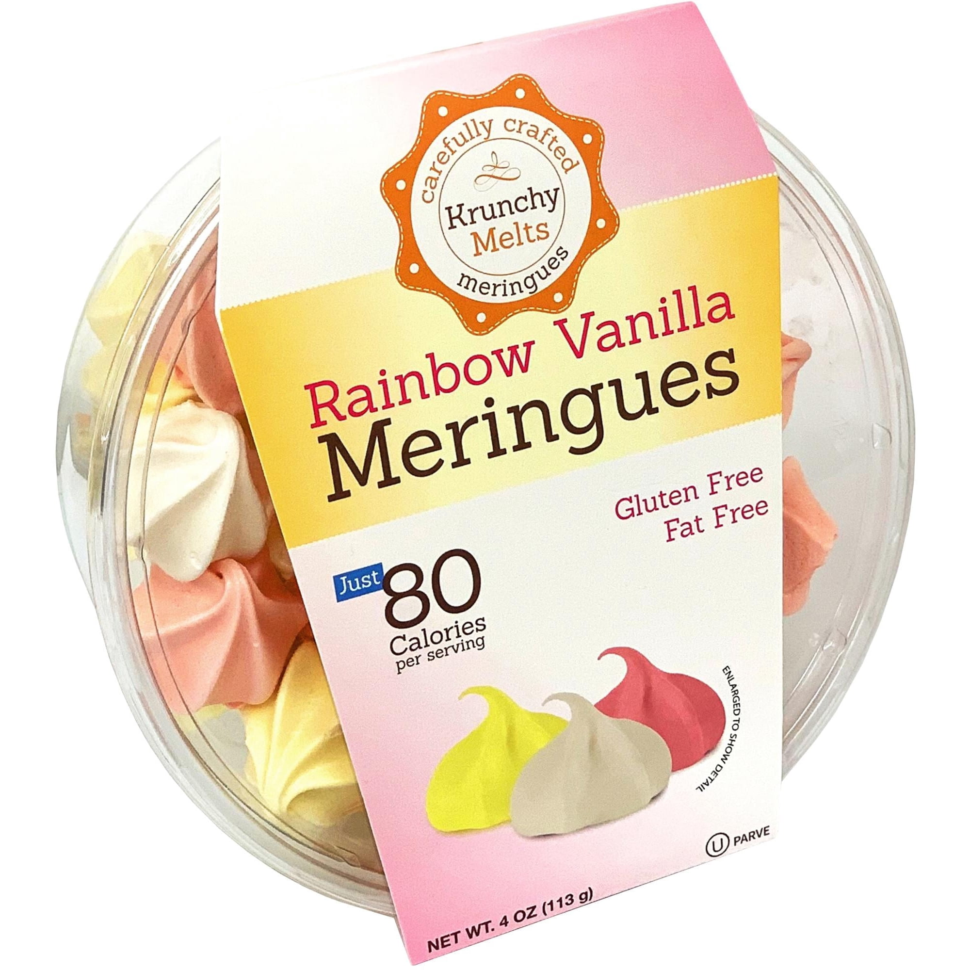 Krunchy Melts Original Meringue Cookies | Rainbow Vanilla Flavor | Only 80 Calories Per Serving | Fat Free Gluten-Free Dairy Free (4 Oz)