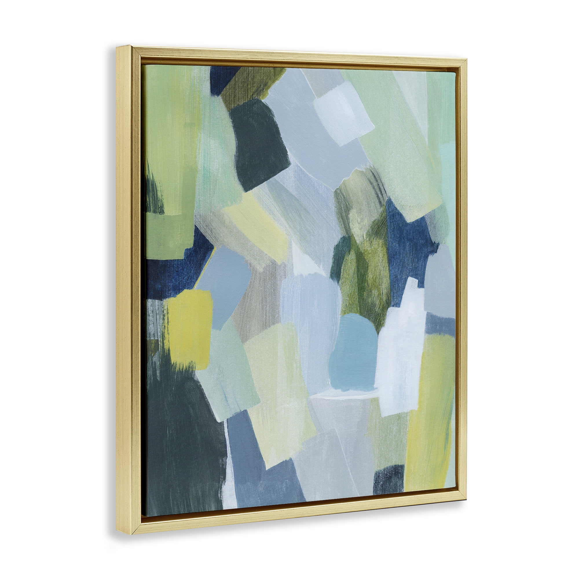 Stupell Industries Layered Green Brush Strokes Abstract Painting Gold Floater Framed Canvas Art Print Wall Art, 17 x 21