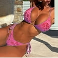 thumbnail image 2 of Lovzfmll Women's Trikini Set, Solid Color Lace Trim Triangle Top and String Bottoms, Two Piece Bathing Suit for Beach, 2 of 8
