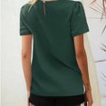 thumbnail image 4 of Top de manga corta para mujer, camiseta informal plisada con cuello redondo y tipo suelto para uso en verano, verde oscuro S, 4 of 6