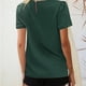thumbnail image 4 of Top de manga corta para mujer, camiseta informal plisada con cuello redondo y tipo suelto para uso en verano, verde oscuro S, 4 of 6