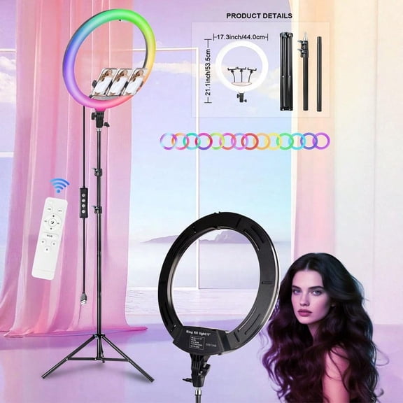 ZOMEI 18 inch Ring Light with Stand, Large Ring Light for iPhone, 3 Clips Ports,2700-6500K with Tripod for Tattoo Lash Barber Makeup Photography Lighting