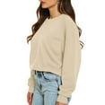 thumbnail image 4 of Lumtrix Women's Oversized Sweatshirt Long Sleeve Crewneck Cotton Fall Workout Pullover Tops Loose Fit Hoodie Y2K Clothes Beige S, 4 of 5
