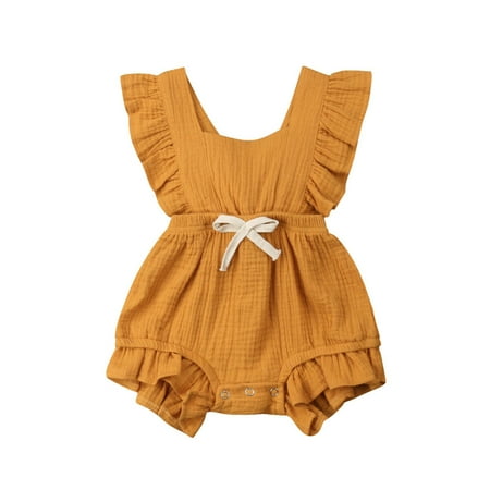 

Toddler Baby Girl Ruffled Sleeveless Romper Casual Summer Jumpsuit Cotton Linen Clothes