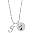 thumbnail image 1 of Delight Jewelry Silvertone Small Gelato Script Initial - I - Silvertone Script Initial Disc - T - Charm Necklace, 20"+3", 1 of 4