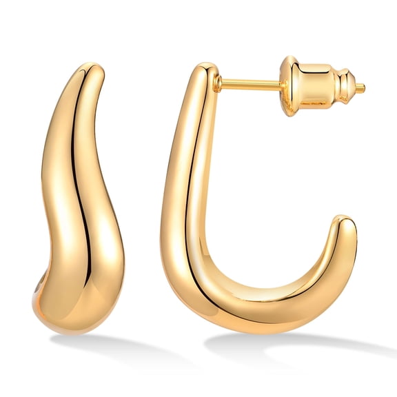 Womens Gold Studs Earrings 14K Gold Plated Chunky Stainless Steel Statement Earring, Hypoallergenic Trendy Ear Rings Jewelry Gifts for Her Girlfriend