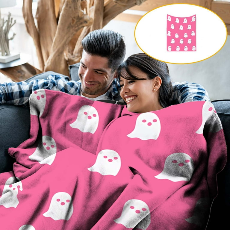 Herrnalise Pink Ghost Blanket Reversible Super Soft Pink and White Halloween Blanket Cute Halloween Throw Blanket All Seasons Blankets for Bedroom Living Room Sofa Walmart
