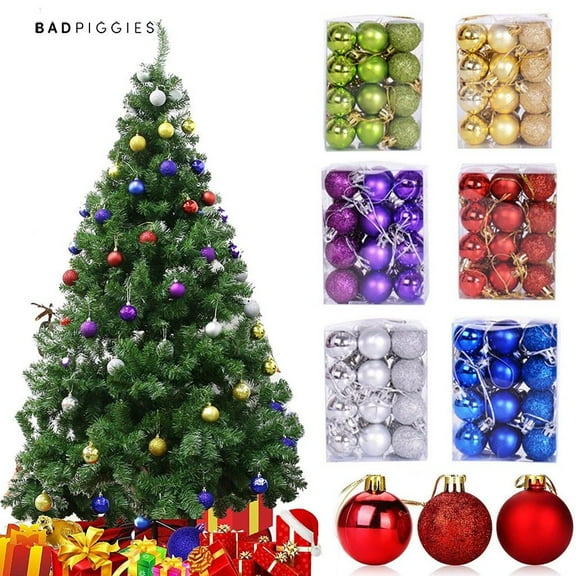 Bad Piggies Multi-color Solid Print Plastic Shatterproof Hanging Ball Ornaments, 24 Count (1.18")